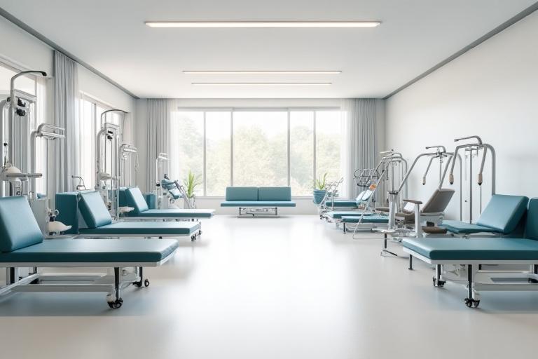 The on-site rehabilitation gym with physiotherapy equipment.